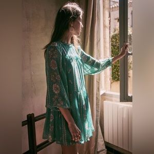 Sezane NOELINE dress in turquoise size 2/xs NWT
